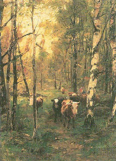 Victor Westerholm Cows in a birchwood Spain oil painting art